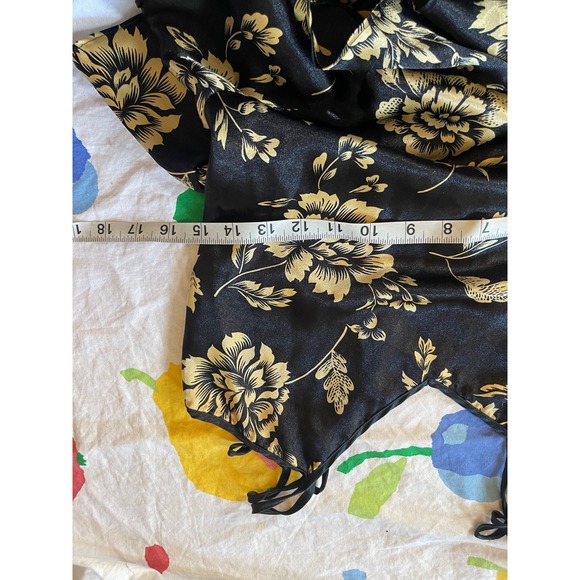 Vintage Black Satin Gold Floral Peplum Bodysuit Double Strap Lingerie - Picture 8 of 8